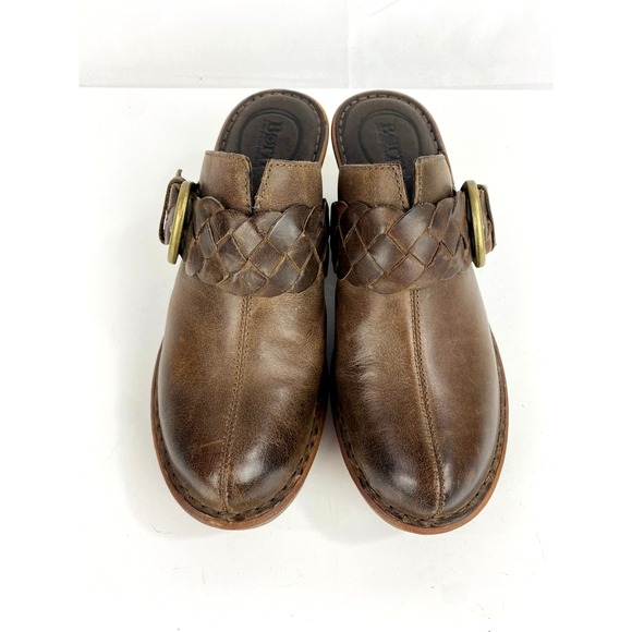 Born Leather Clogs Mules Women's 8M Brown Heeled Slip On Buckle Slides 38.5 - Picture 4 of 8